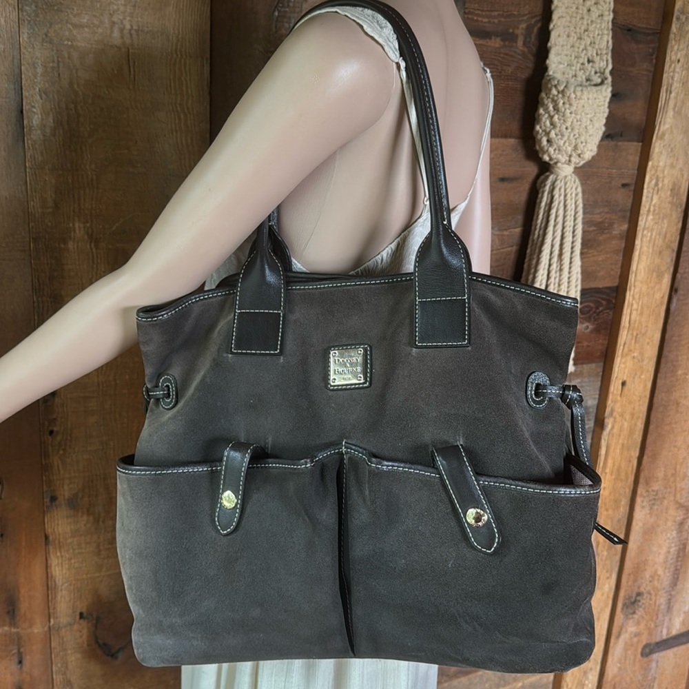 Dooney & Bourke tote suede leather satchel  brown gray vintage charcoal June bag